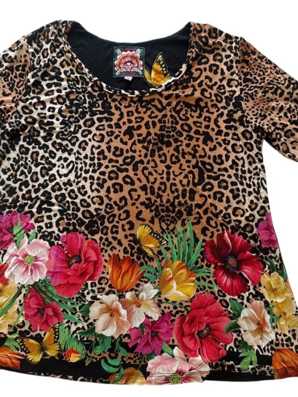Johnny Was – Sandra Top S Leopard Floral Butterfly Scarf – Bamboo